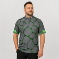 Front view of the Men and Youth Saxosus green darts shirt, featuring a dynamic and bold athletic jersey design in vibrant shades of green.