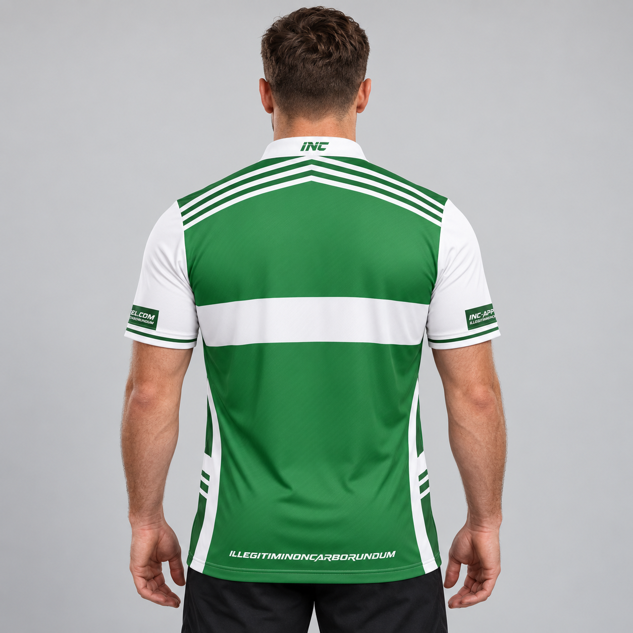 Back view of the Somniare Men and Youth Green and White Darts and Pool Shirt, highlighting the breathable rear paneling and flexible shoulder construction for unrestricted movement.