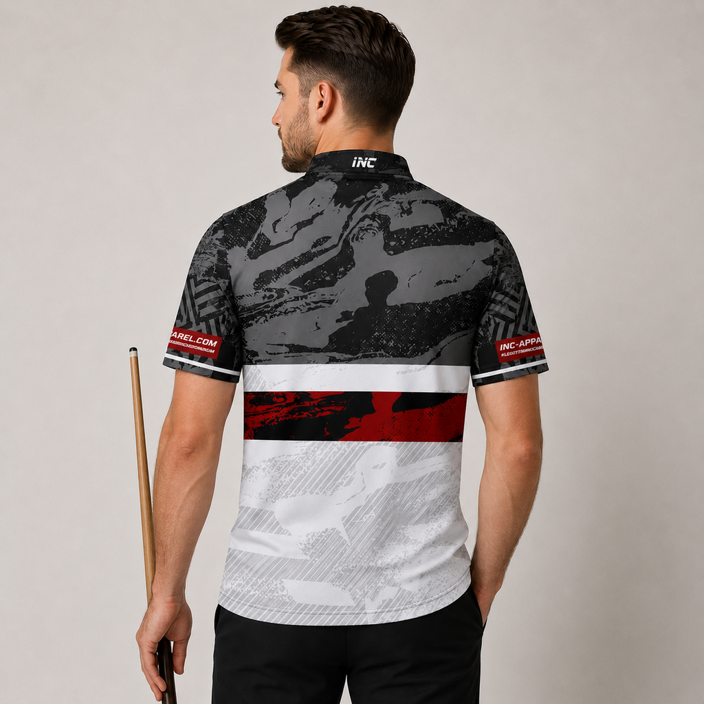 Back view of the Men and Youth Tacticus black pool and darts shirt, showing the clean continuation of the bold athletic design pattern.