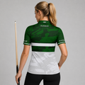 Back view of the Womens Tacticus green pool and darts shirt, showing the clean continuation of the sharp geometric pattern layout.