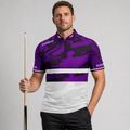 Front view of the Men and Youth Tacticus purple pool and darts shirt, featuring a sharp, precision geometric team jersey design.