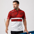 Front view of the Men and Youth Tacticus red pool and darts shirt, featuring a sharp, precision geometric team jersey design.
