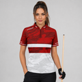 Front view of the Womens Tacticus red pool and darts shirt, featuring a custom tailored precision athletic jersey design.