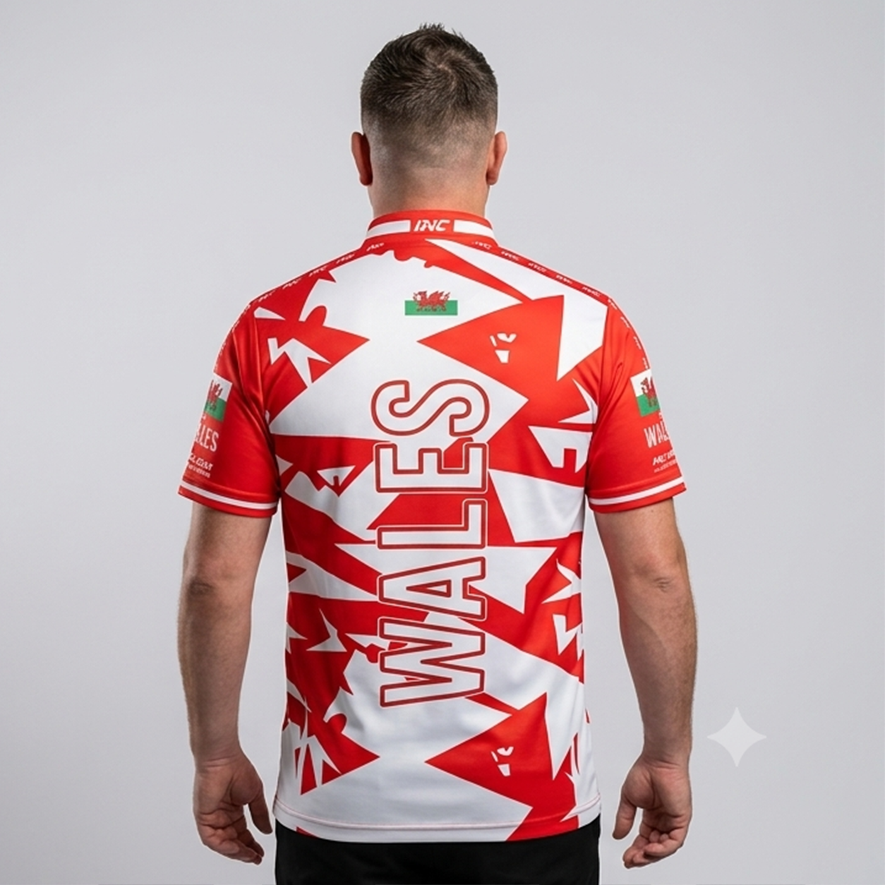 Back view of the Men and Youth Wales custom darts and pool shirt, highlighting the clean layout optimized for custom player name and number personalization.