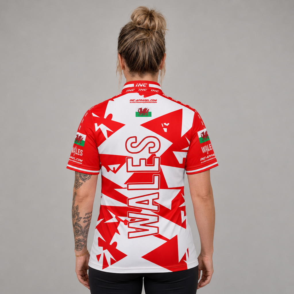 Back view of the Womens Wales custom darts and pool shirt, showing the clean layout ready for custom Welsh player name and number personalization.