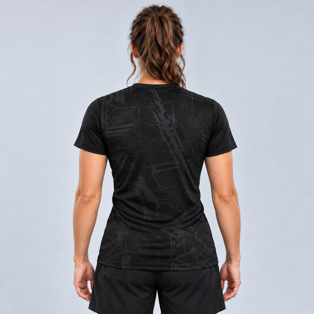 Back view of the Official What's The Point Women's Active Tee, highlighting the contoured athletic fit, breathable back paneling, and smooth ergonomic seam construction.