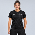 Front view of the Official What's The Point Women's Active Tee, featuring a tailored athletic silhouette, lightweight moisture-wicking fabric, dynamic chest logo, and Controlled Climate hem detail.