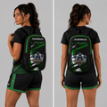 Front view of the Official Cambridgeshire Darts Academy backpack, showcasing the durable technical layout and prominent academy branding.