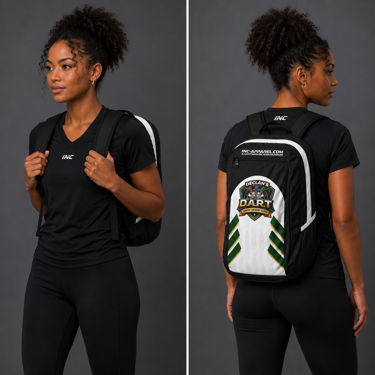 Front view of the Official DART Academy backpack, showcasing the durable technical layout and prominent academy branding.
