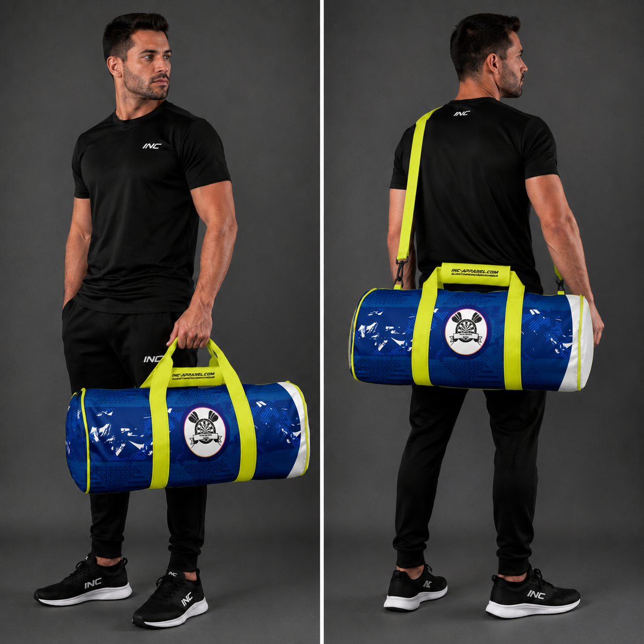 Front view of the Official Deeside Junior Darts Academy kit bag, highlighting the rugged construction, spacious main zip access, and prominent academy branding.
