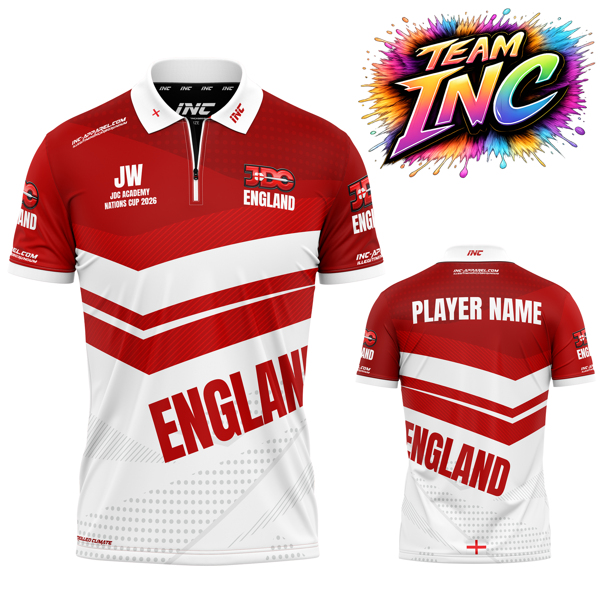 Junior Darts Corporation England Zip Polo Darts Shirt – Both Views | INC-APPAREL