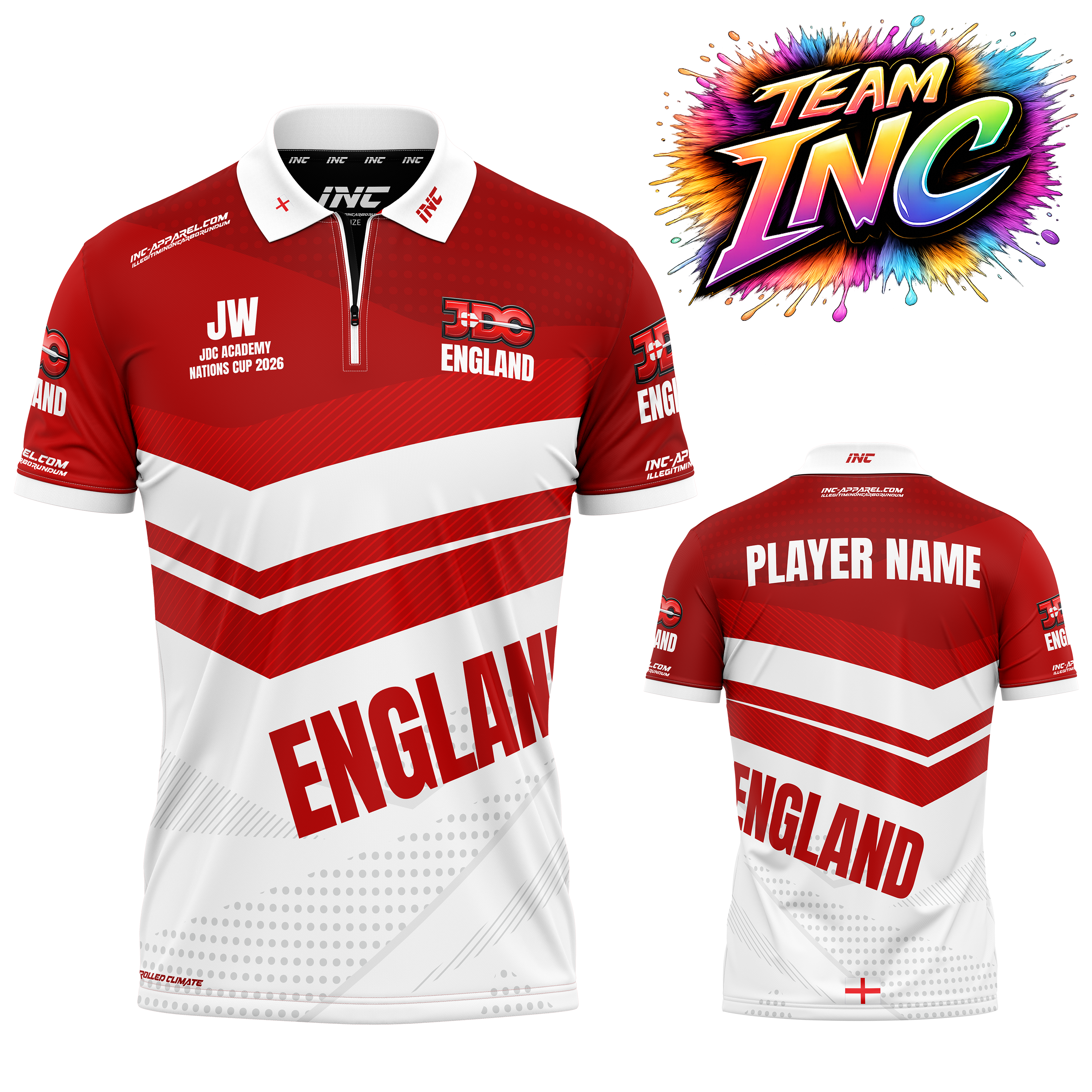 Junior Darts Corporation England Zip Polo Darts Shirt – Both Views | INC-APPAREL