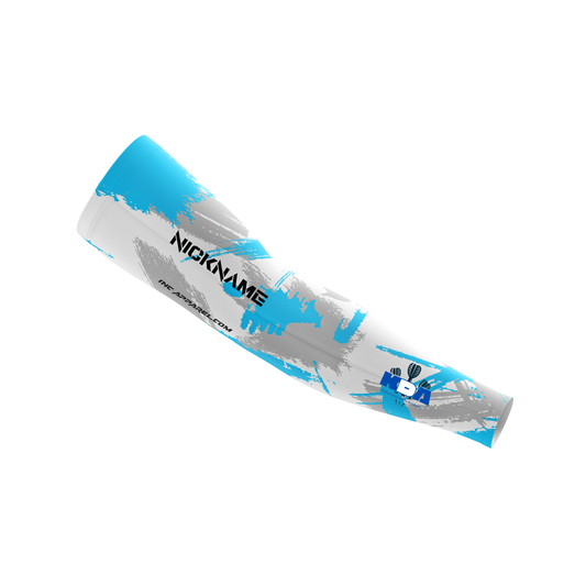 Front and side view of the Official Kilmarnock Darts Academy Sleeve from INC-APPAREL
