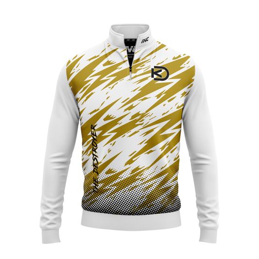 Kyle "The Destroyer" Davidson Quarter Zip Darts Midlayer – Front View with Red, Black, and White Design | INC-APPAREL