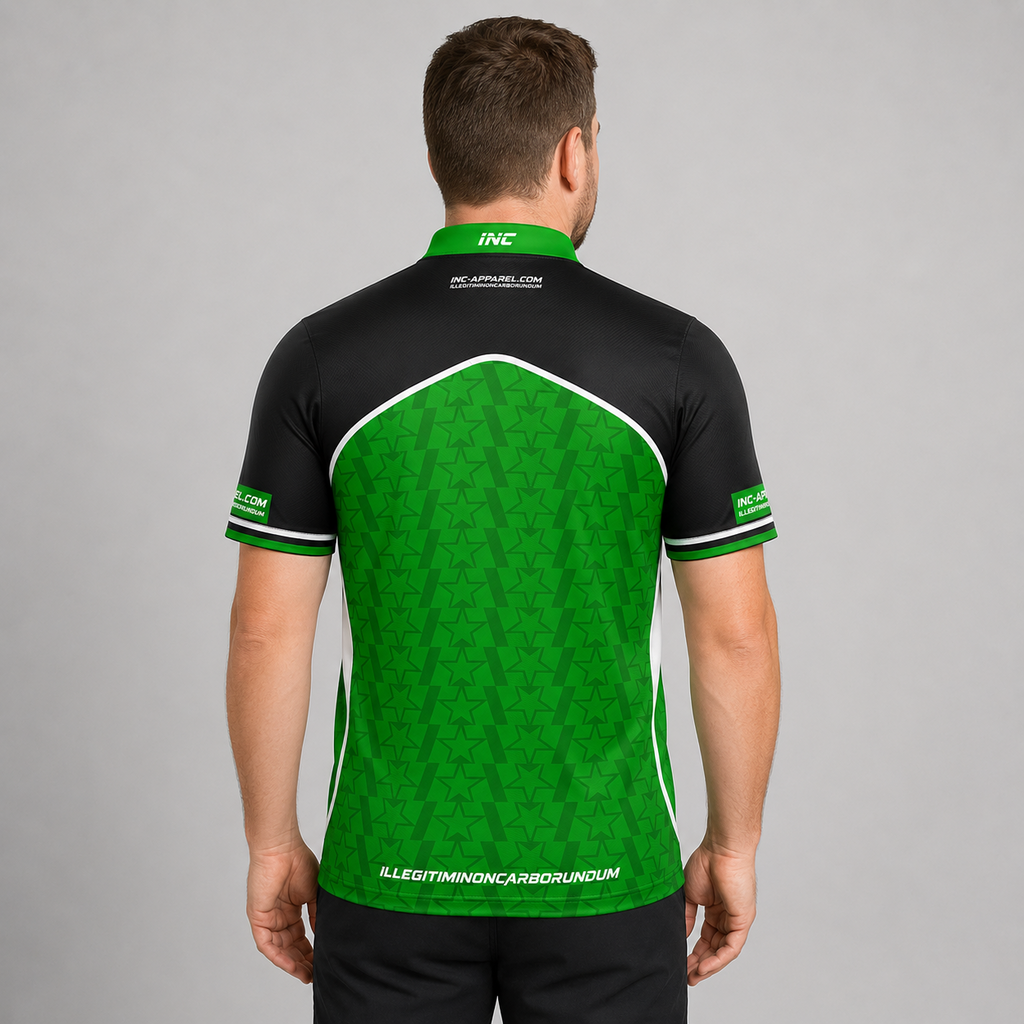 Legatus green white and black darts and pool shirt men's and youth back view breathable competition shirt