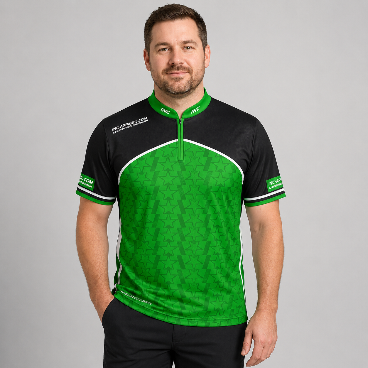 Legatus green white and black darts and pool shirt men's and youth front view lightweight performance shirt