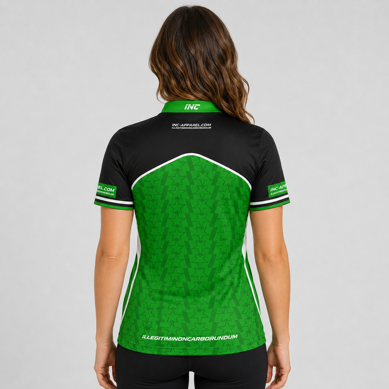 Legatus white green and black women's darts and pool shirt back view breathable competition shirt