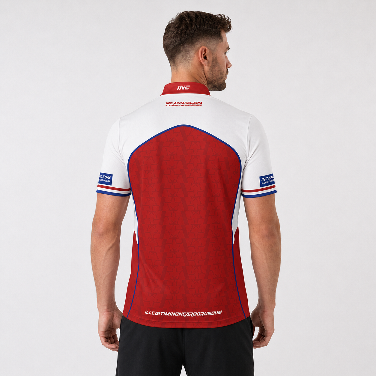 Legatus white red and blue darts and pool shirt men's and youth back view breathable competition shirt