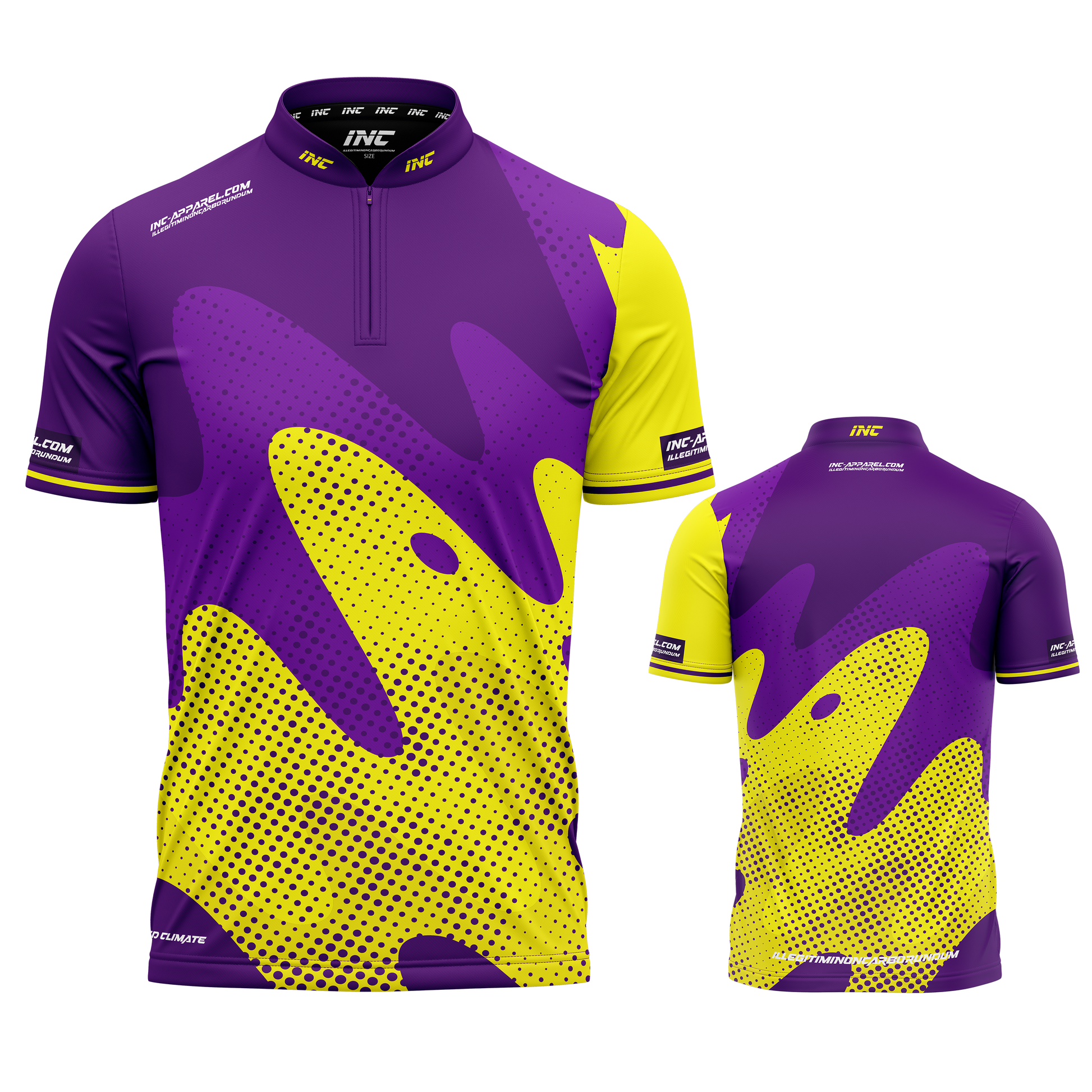 Ludicrus Purple and Yellow Darts and Pool Shirt by INC-APPAREL – breathable moisture-wicking performance darts shirt