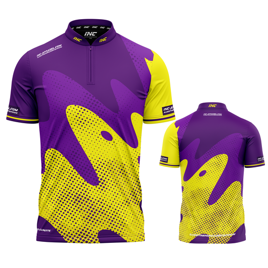 Ludicrus Purple and Yellow Darts and Pool Shirt by INC-APPAREL – breathable moisture-wicking performance darts shirt