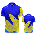 Ludicrus Royal Blue and Yellow Darts and Pool Shirt by INC-APPAREL – breathable moisture-wicking performance darts shirt