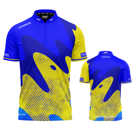 Ludicrus Royal Blue and Yellow Darts and Pool Shirt by INC-APPAREL – breathable moisture-wicking performance darts shirt