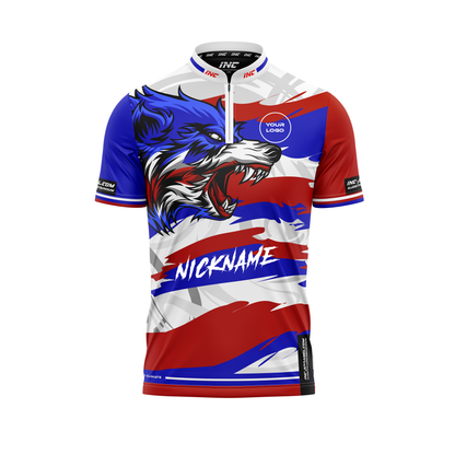 Front view of the Lupus Patrioticus Pro1 Darts Shirt From INC-APPAREL