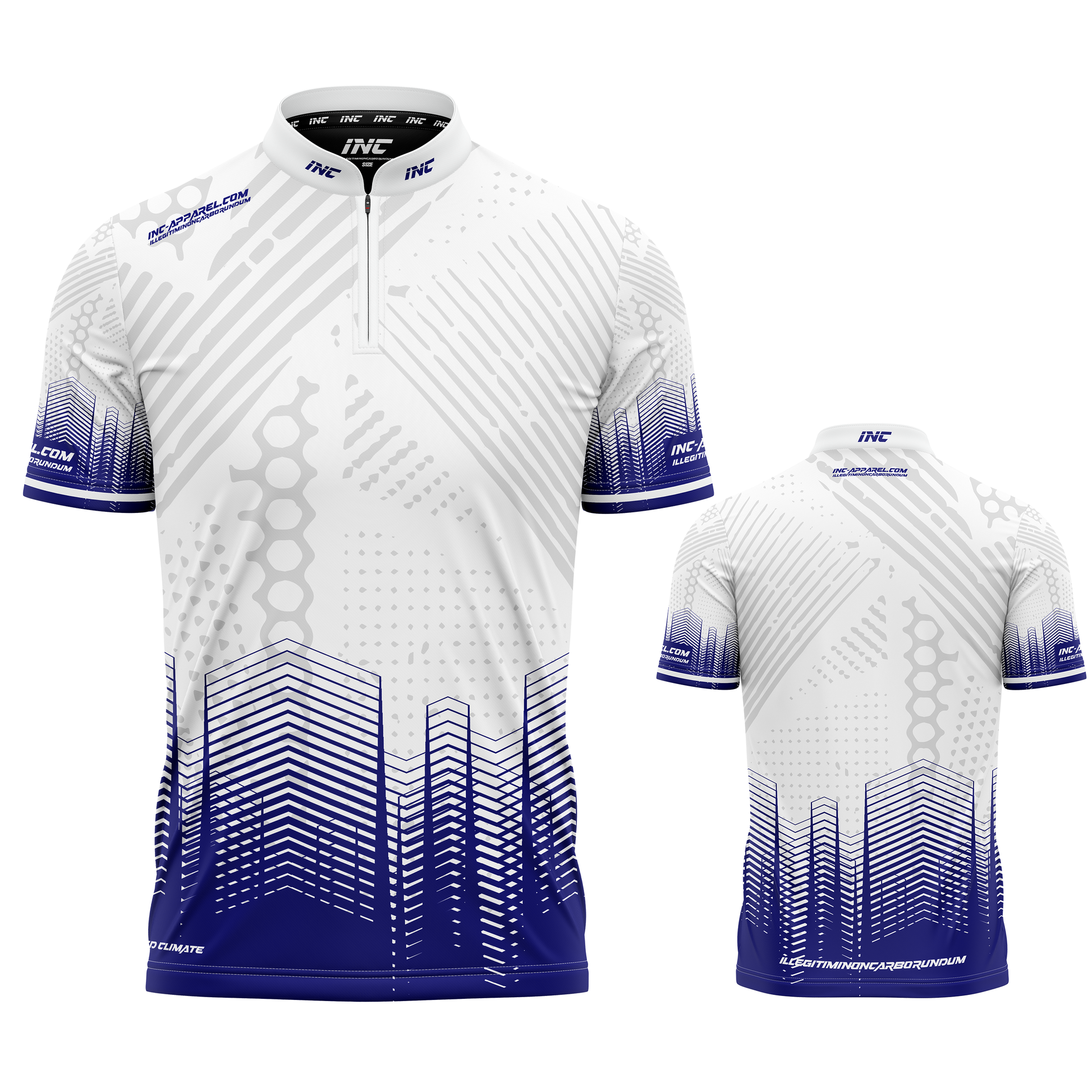 Luxus white and blue personalised pool and darts team shirt made to order with performance fabric and professional fit from INC-APPAREL