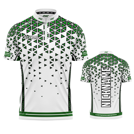 Magnus Green and White Darts/Pool Shirt from INC-APPAREL – premium performance shirt for competitive darts and pool players.