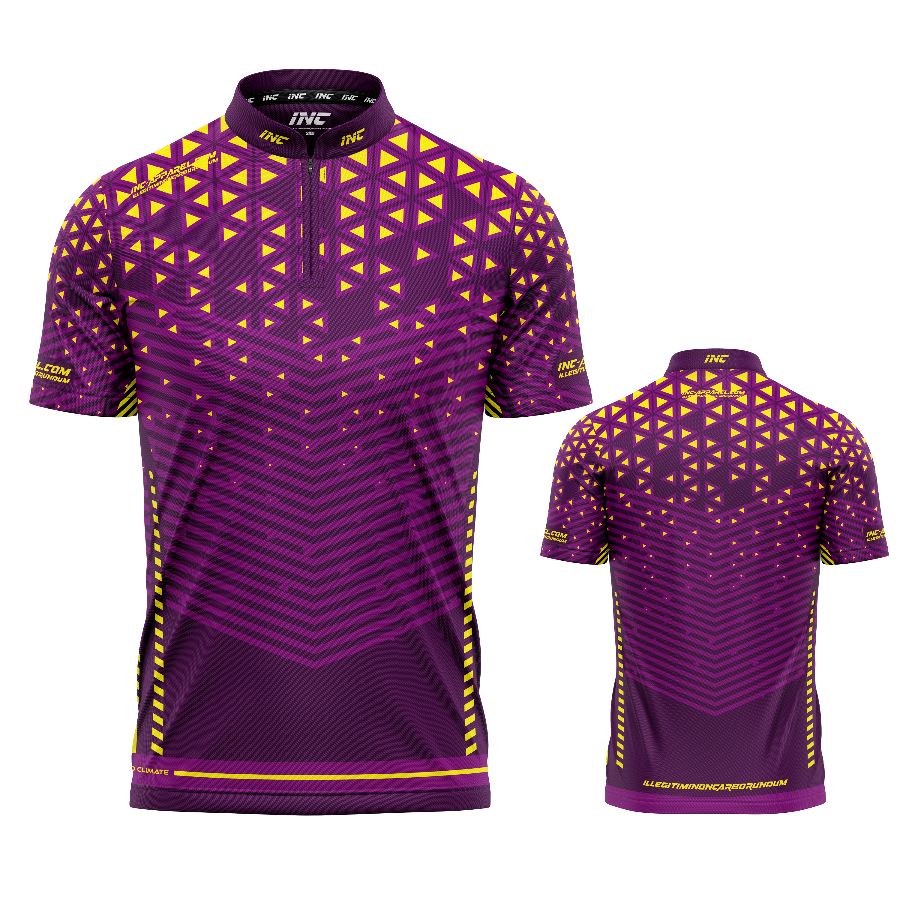 Magnus Purple and Yellow Darts/Pool Shirt from INC-APPAREL – premium performance shirt for competitive darts and pool players.
