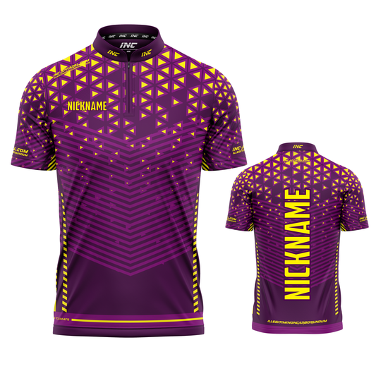 Magnus Purple and Yellow Darts/Pool Shirt from INC-APPAREL – premium performance shirt for competitive darts and pool players.