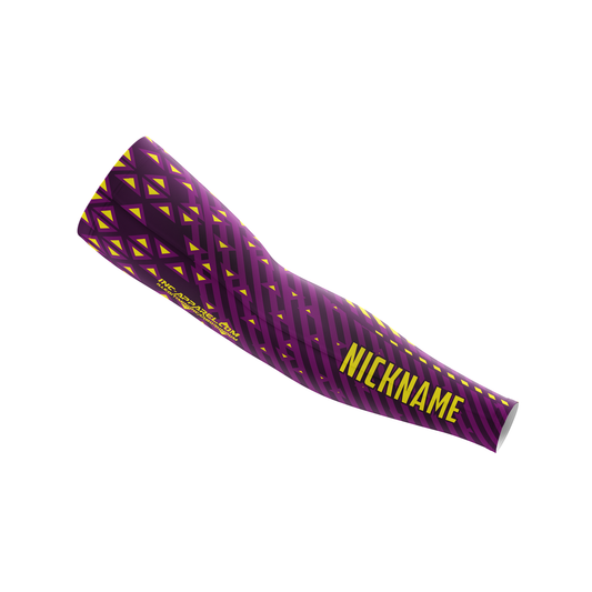 Magnus Purple and Yellow Darts Sleeve from INC-APPAREL – performance compression sleeve for competitive darts players.