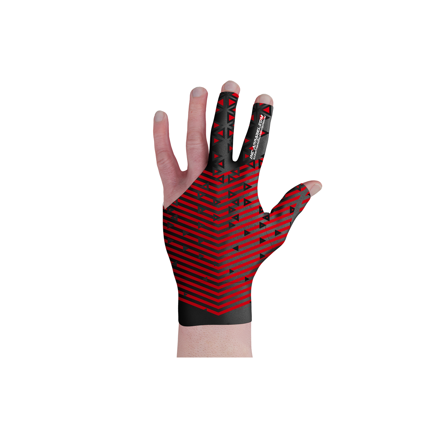 Magnus Red and Black Pool Glove from INC-APPAREL – performance billiards glove for smooth cue control.