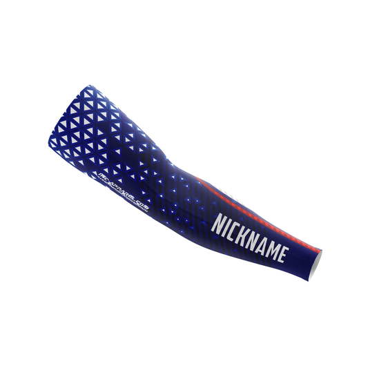 Magnus Red White and Blue Darts Sleeve from INC-APPAREL – performance compression sleeve for competitive darts players.