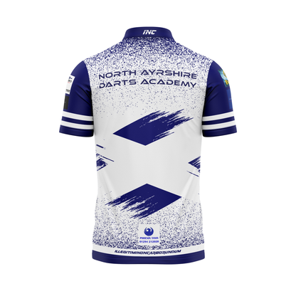 Combined back view of the Official North Ayrshire Darts Academy PRO1 Darts Shirt from INC-APPAREL