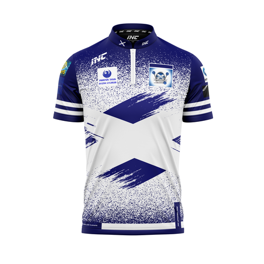 Combined front view of the Official North Ayrshire Darts Academy PRO1 Darts Shirt from INC-APPAREL