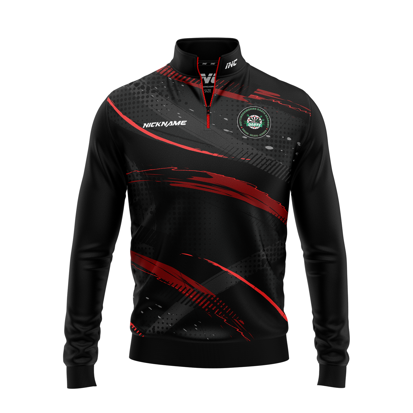 Nottinghamshire Darts Academy Quarter Zip Midlayer – Front View | INC-APPAREL