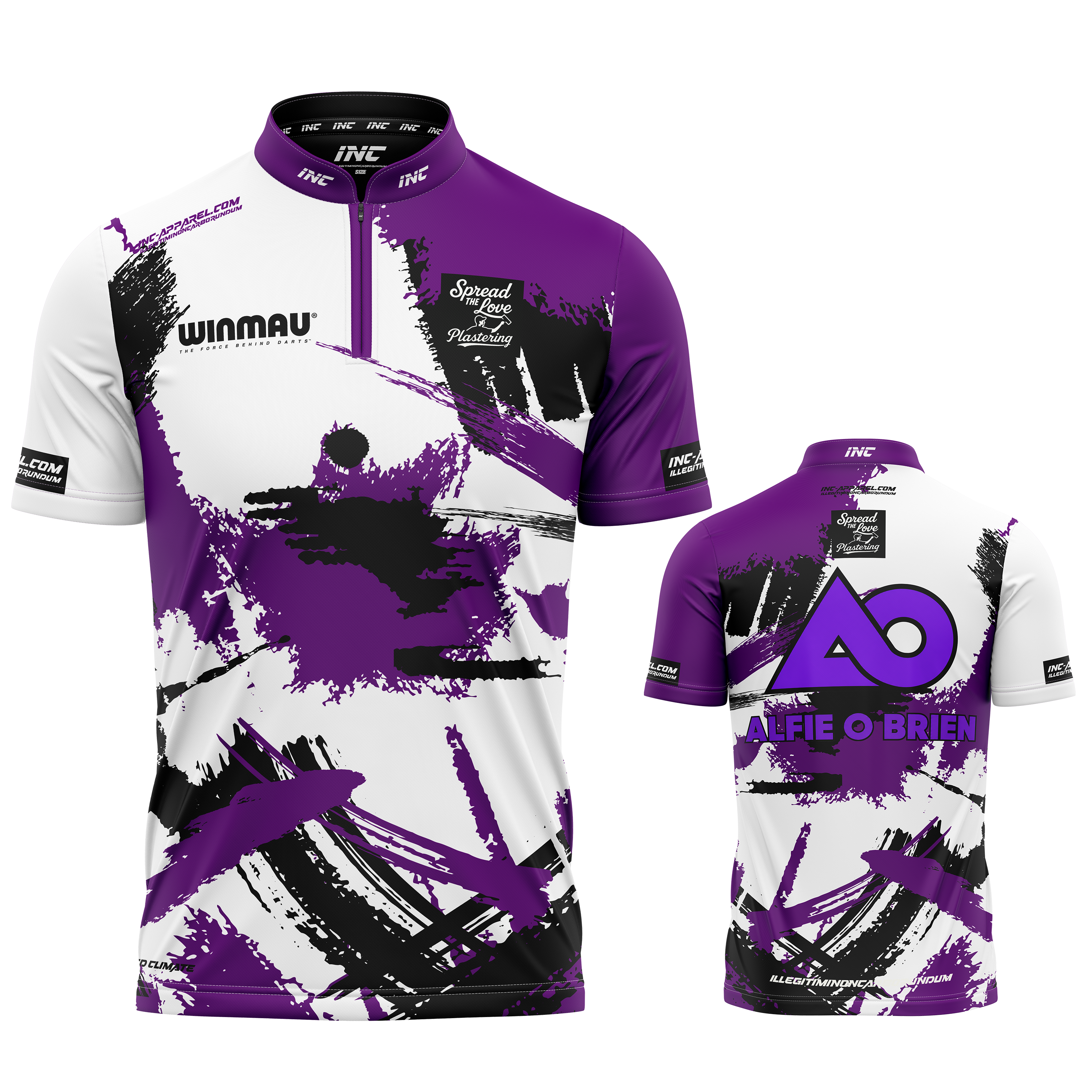 Official Alfie O Brien purple white black darts shirt