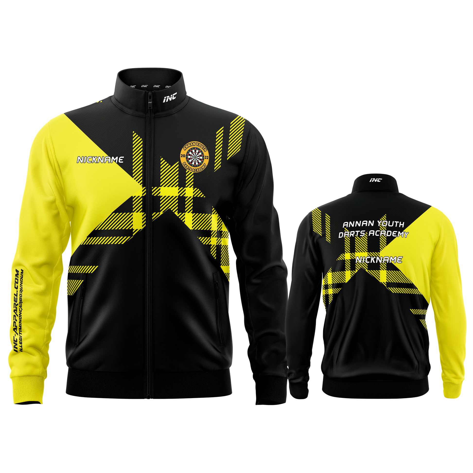 Official Annan Youth Darts Academy tournament jacket detail breathable performance fabric from INC-APPAREL