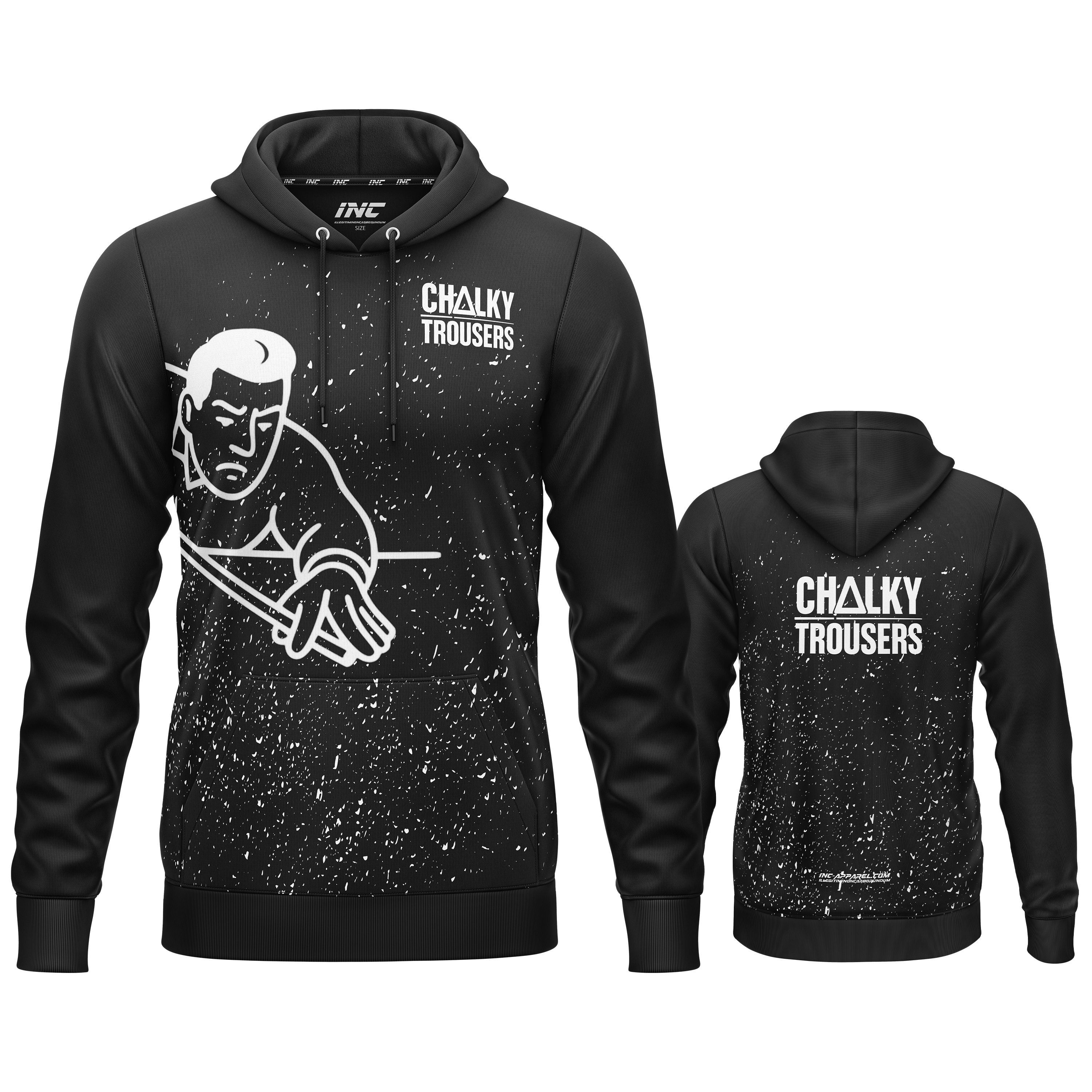 Official Chalky Trousers pool team hoodie from INC-APPAREL