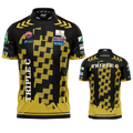 Official Charlie Moreton Black and Gold Darts Shirt from INC-APPAREL – professional performance darts shirt with player branding.