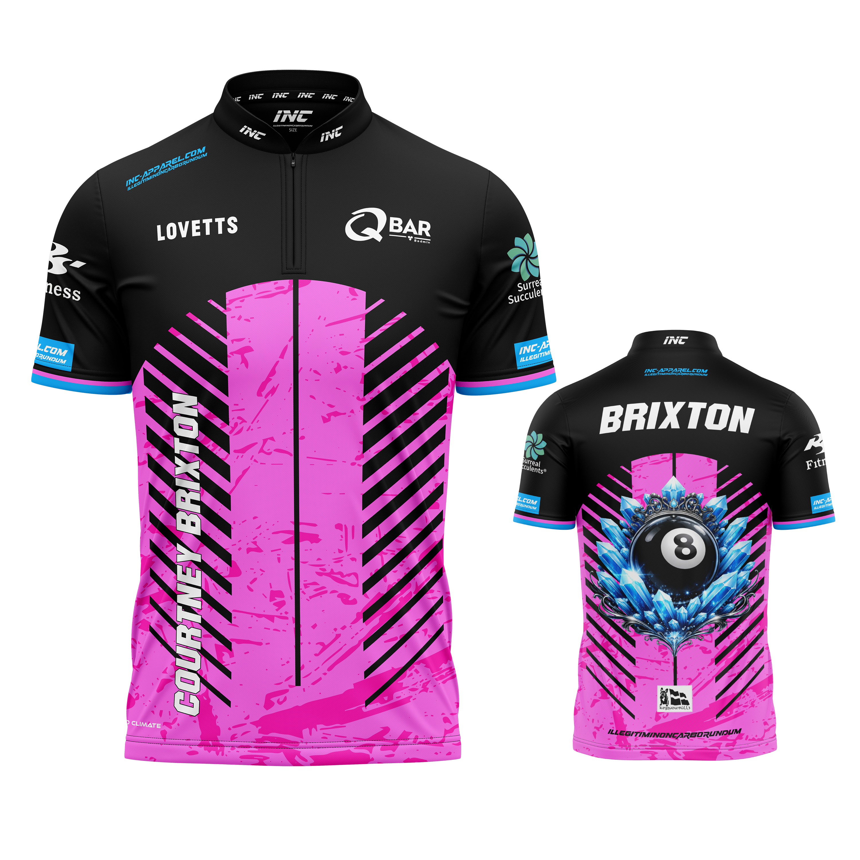 Official Courtney Brixton pool shirt made to order with performance fabric and professional fit from INC-APPAREL