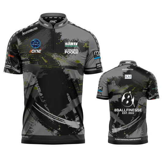 Official Cue Club 8BallFinesse pool shirt front and back view professional league pool shirt from INC-APPAREL