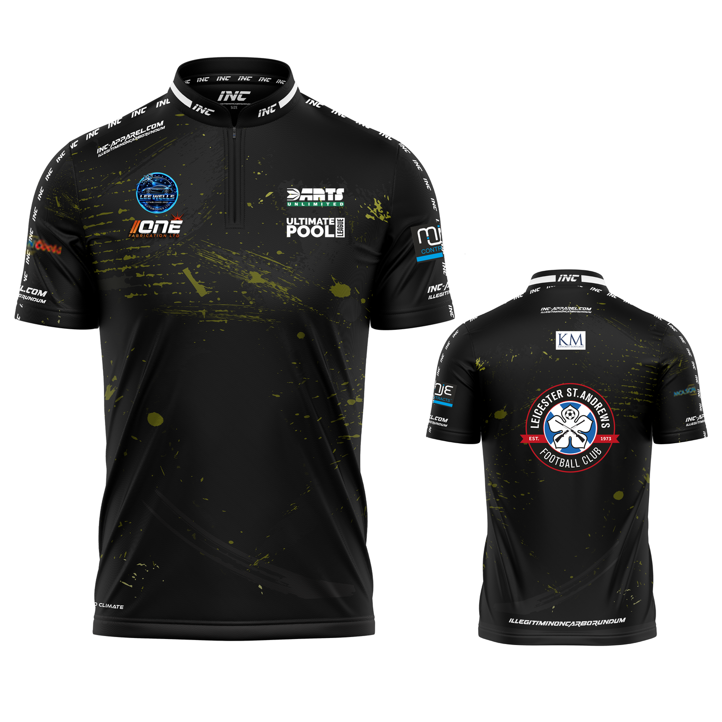 Official Cue Club Leicester St Andrews pool shirt front and back view professional league pool shirt from INC-APPAREL