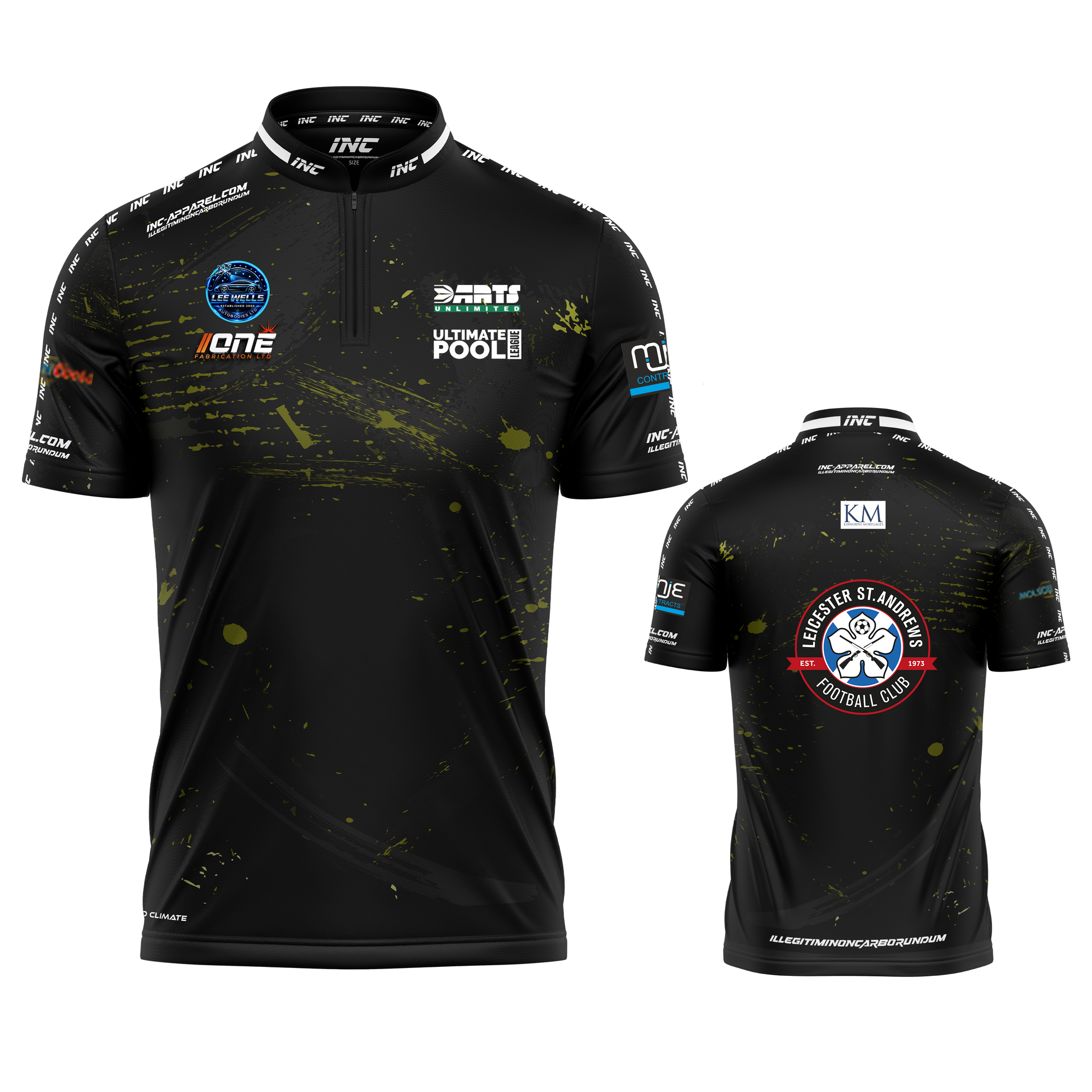 Official Cue Club Leicester St Andrews pool shirt front and back view professional league pool shirt from INC-APPAREL