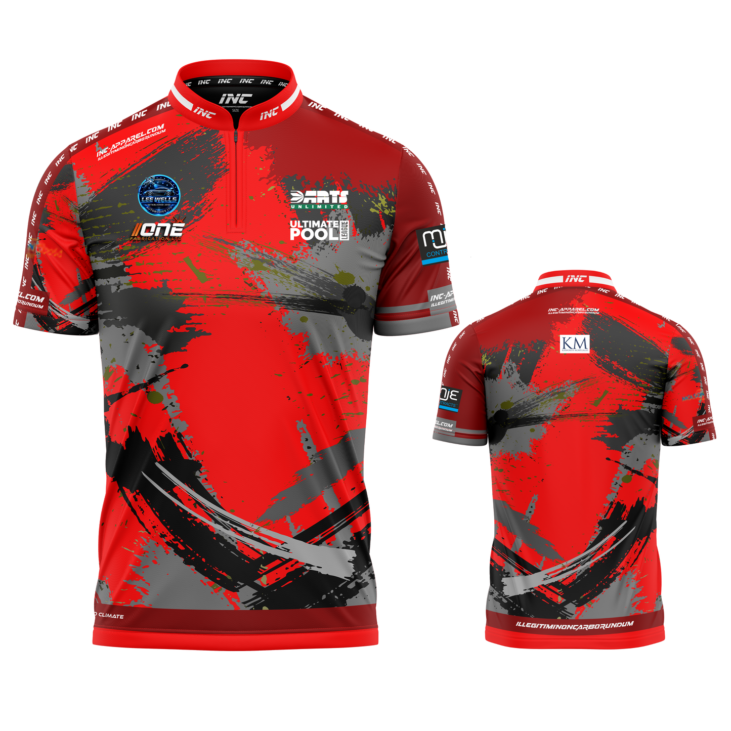 Official Cue Club Mismatch pool shirt front and back view professional league pool shirt from INC-APPAREL