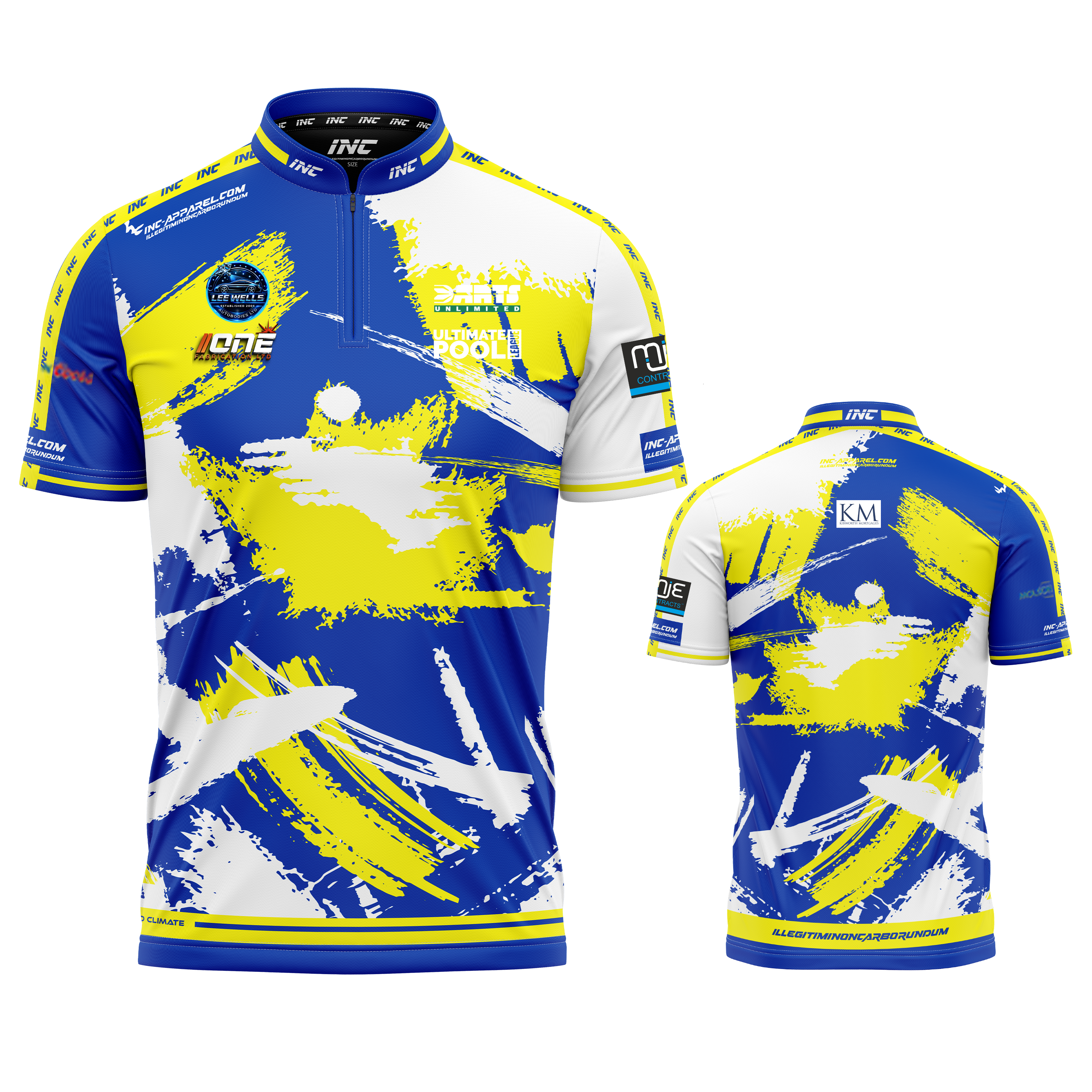 Official Cue Club The Nags Head pool shirt front and back view professional league pool shirt from INC-APPAREL