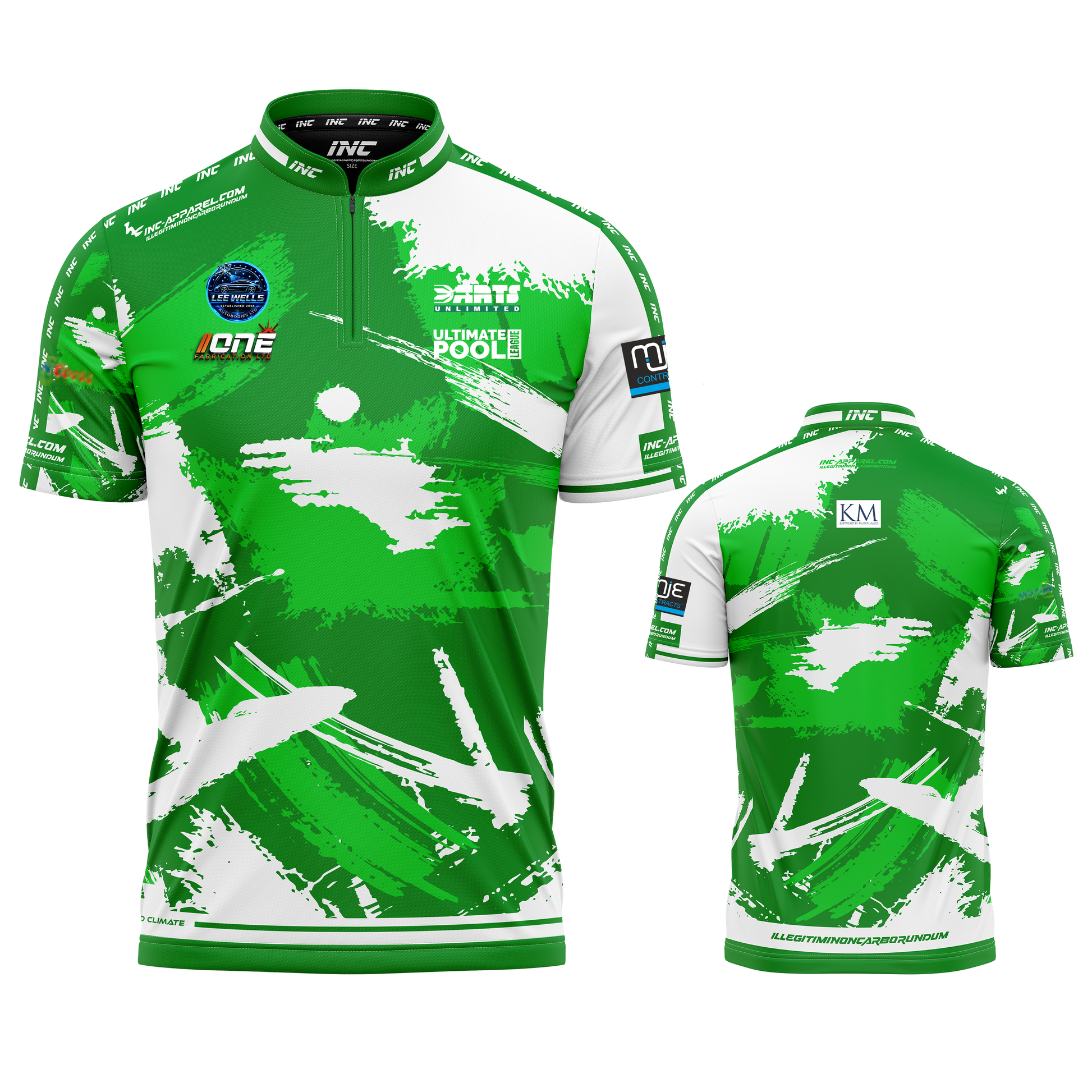 Official Cue Club The Rack Pack pool shirt front and back view professional league pool shirt from INC-APPAREL