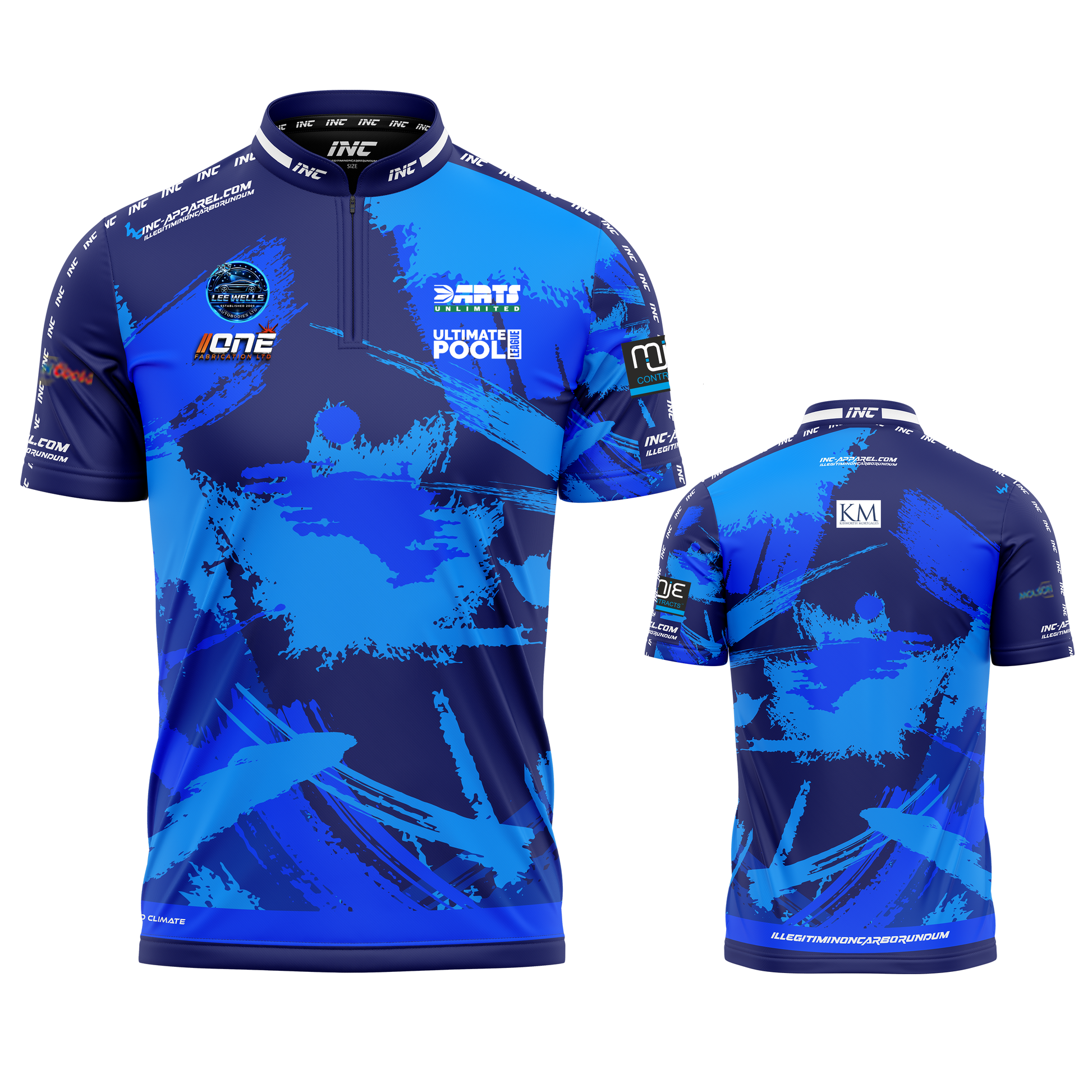 Official Cue Club The Railway Arms pool shirt front and back view professional league pool shirt from INC-APPAREL