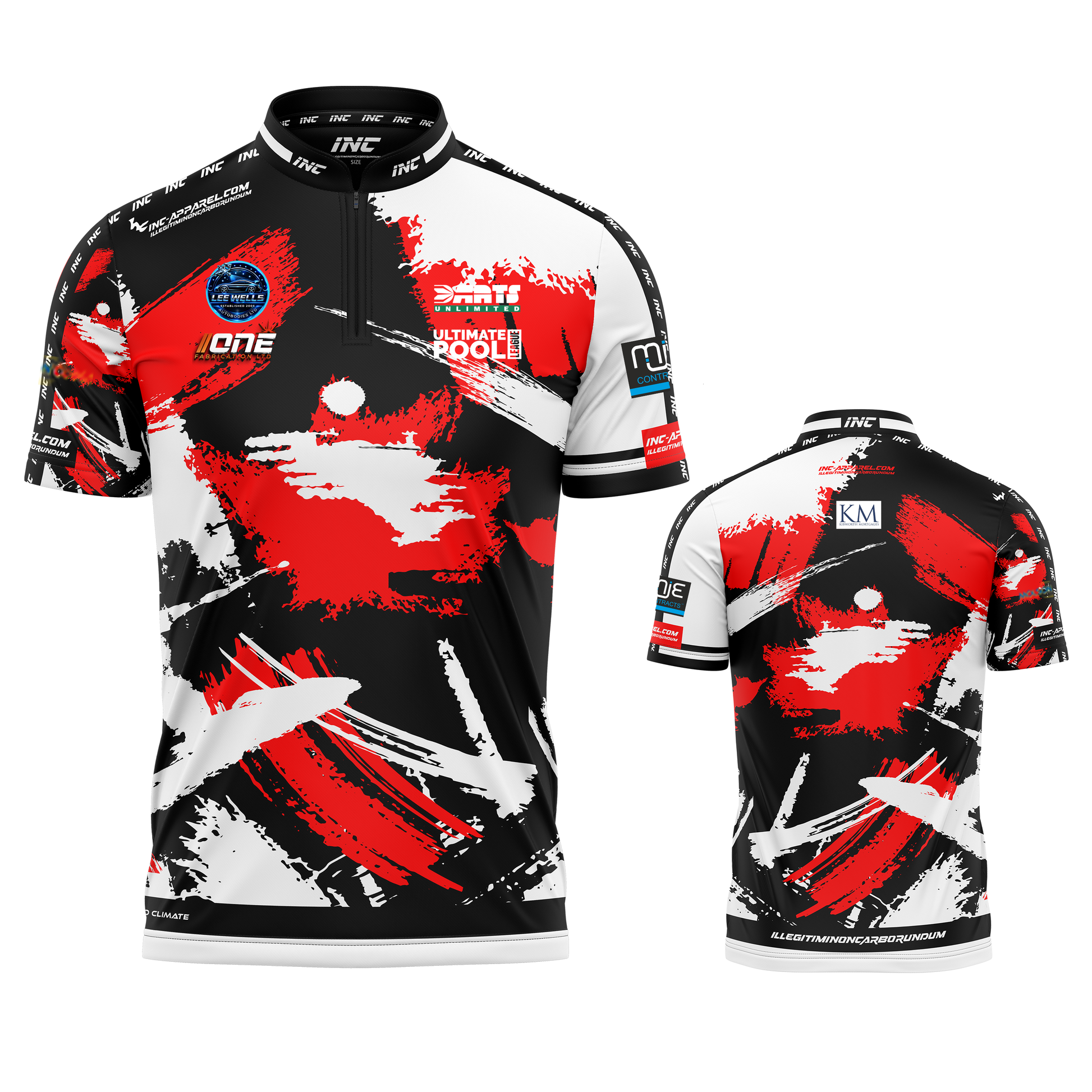 Official Cue Club Rugby Rack n Roll pool shirt front and back view professional league pool shirt from INC-APPAREL